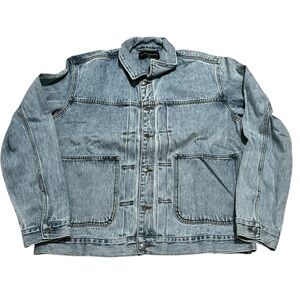 Civil Regime men’s Pleated Denim Jean‎ Jacket Light Denim Wash button up large